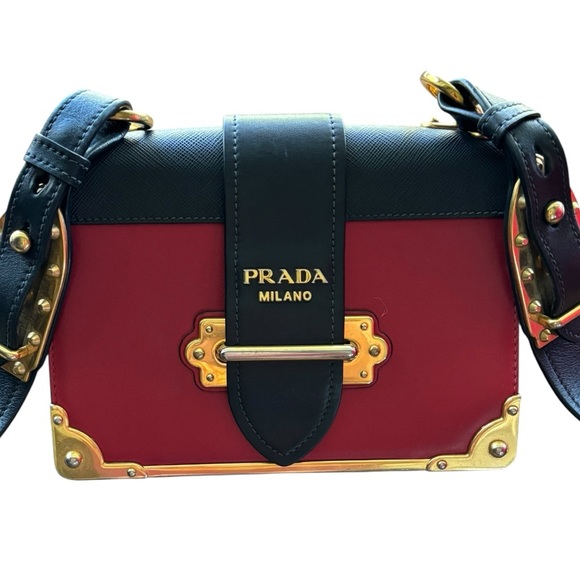 Prada Cahier Shoulder Bag Red & Black Leather with Gold Hardware - Picture 1 of 12